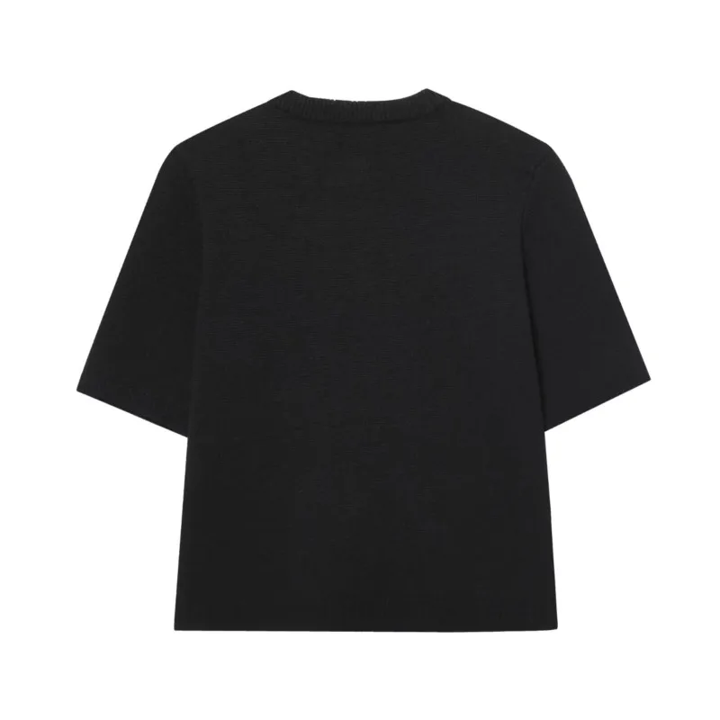 Cardigan de malha feminina com botão outono manga curta malha feminina topo liso elástico o pescoço camisola feminina