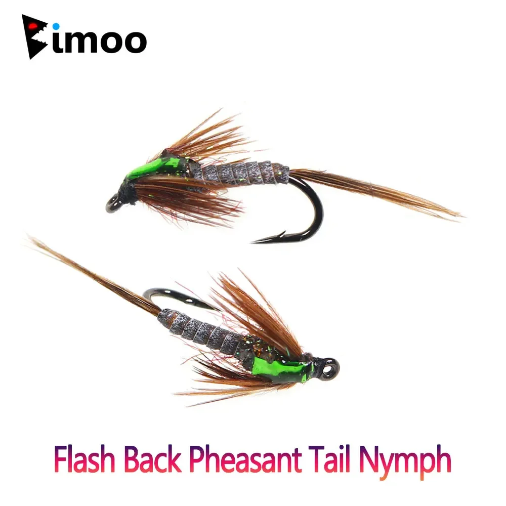 Bimoo 8pcs #14 #16 Flash Back Pheasant Tail Nymph Fly Brown Hackle Dry Fly for Trout Perch Grayling Fishing Lures Baits