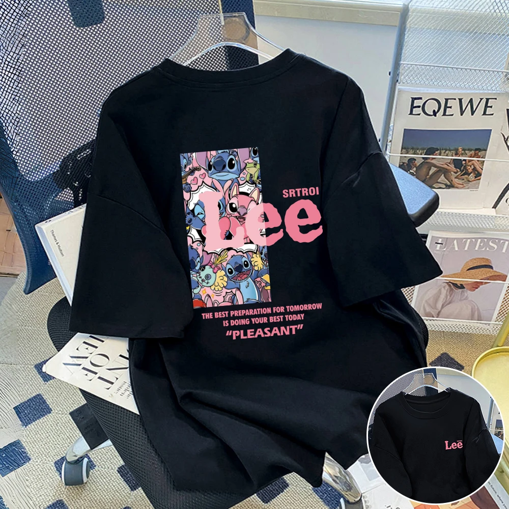 

Olai Selection, Stitch Stitch Joint, Cotton Printed T-shirt, Men and Women with The Same Short Sleeve Fashion