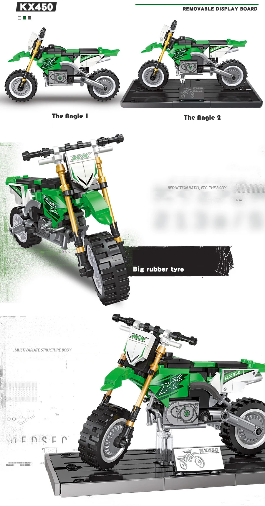 Speed Motorrad MOC Baustein Japan Motor KW Dirt Bike KX450 Modellbausatz Bausteine Konstruktionsspielzeug Motorrad für Geschenke – Detail 3