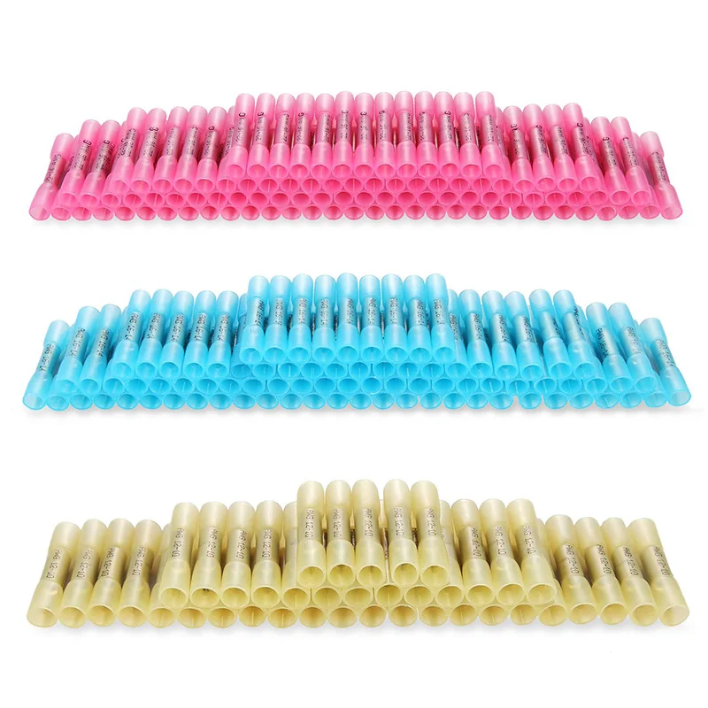 

210Pcs Heat Shrink Butt Crimp Electrical Wire Waterproof Insulated Butt Splice Terminal For Automotive Marine Boat Truck Trailer