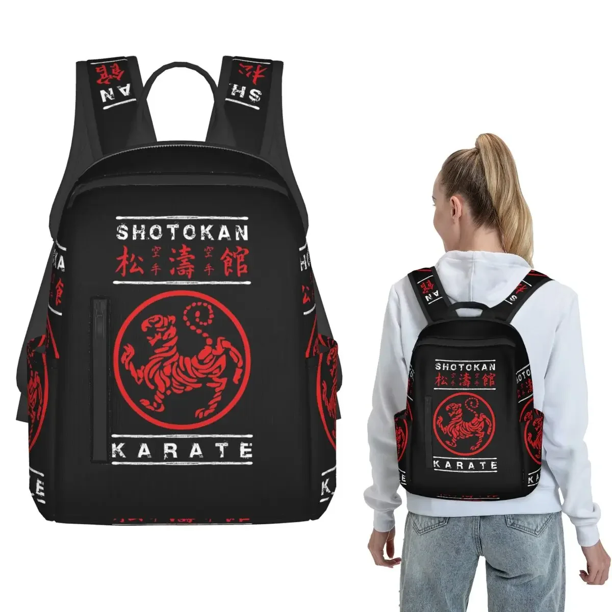 Shotokan Karate White Text Backpack Large Capacity Kids BookBag School Bag Shoulder Bags for Men Women