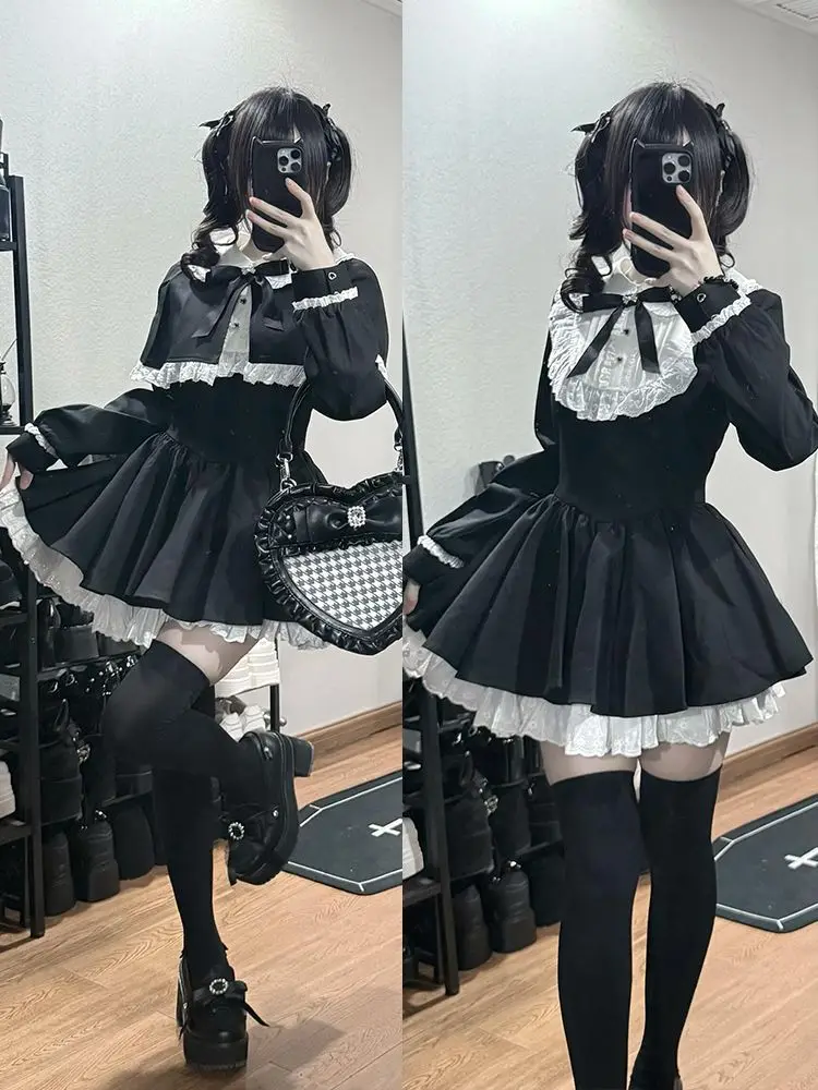 

NONSAR Новый японский дизайн в стиле Лолиты, накидка для поездок на работу, комплект с отделкой талии и утягивающим платьем на осень и зиму