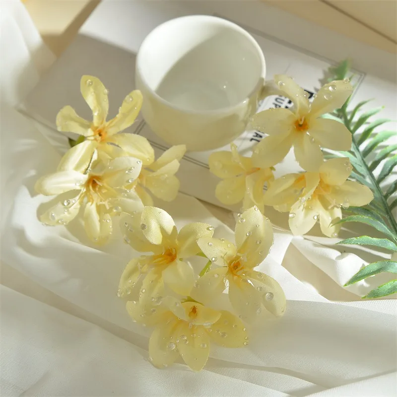 Dewdrop Simulation 3 Flower Head Decoration Hair Accessories Hat Clothing  DIY Home Decoration Fake Flowers Paired Fresh Breeze view 4