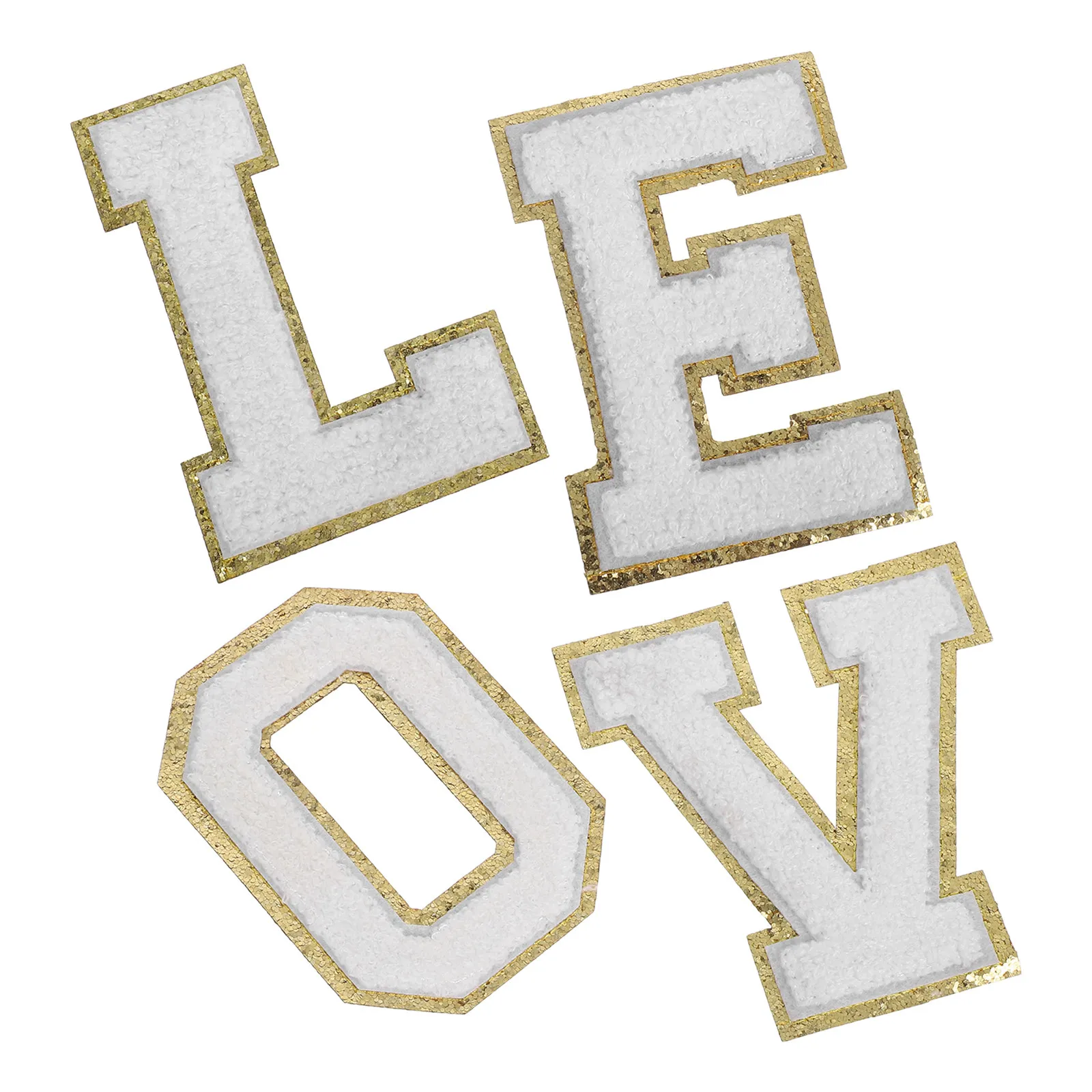 1Set Love Iron on Chenille Letter Patch Glitter Gold Edge Alphabet Appliques for Jacket Backpack Hat Clothes Sew on Appliques
