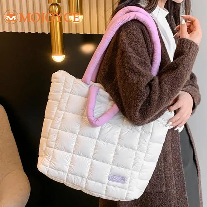 Winter Luxury Feather Down Padded Tote Handbags Quilted Branded Design Shoulder Bags Large Capacity Women's Pillow Underarm Bags