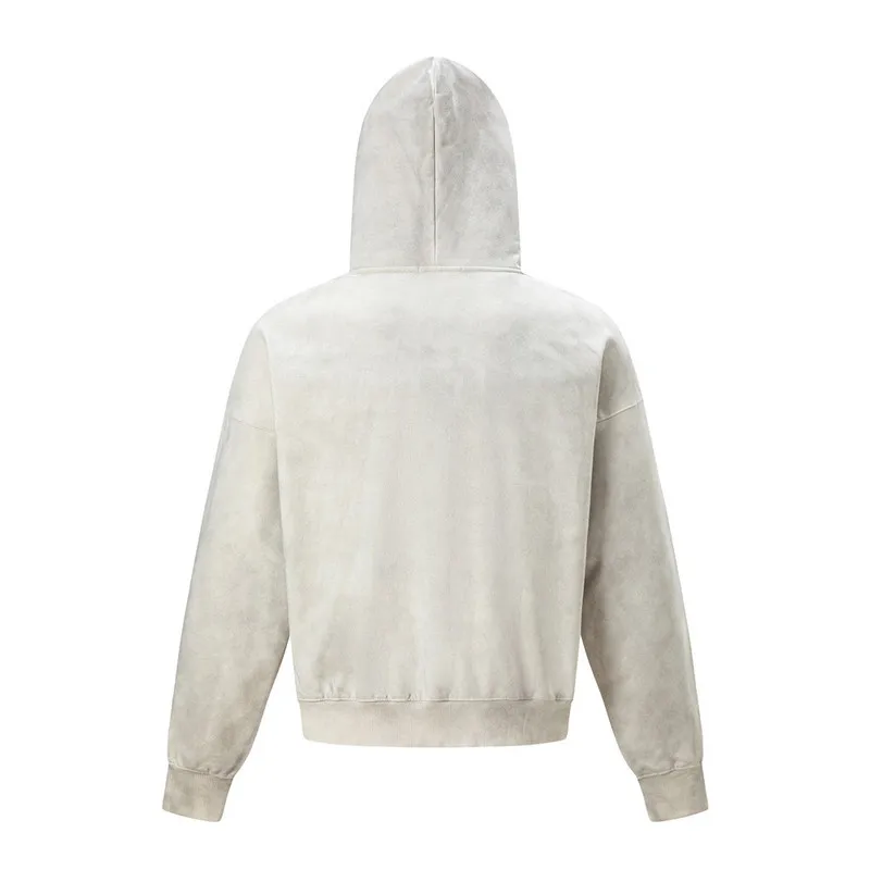 QICHE Spring Autumn Punk Street Hooded Cardigan for Men, Wasteland Spray Dye Distressed Star Print Loose Sweatshirt Jacket