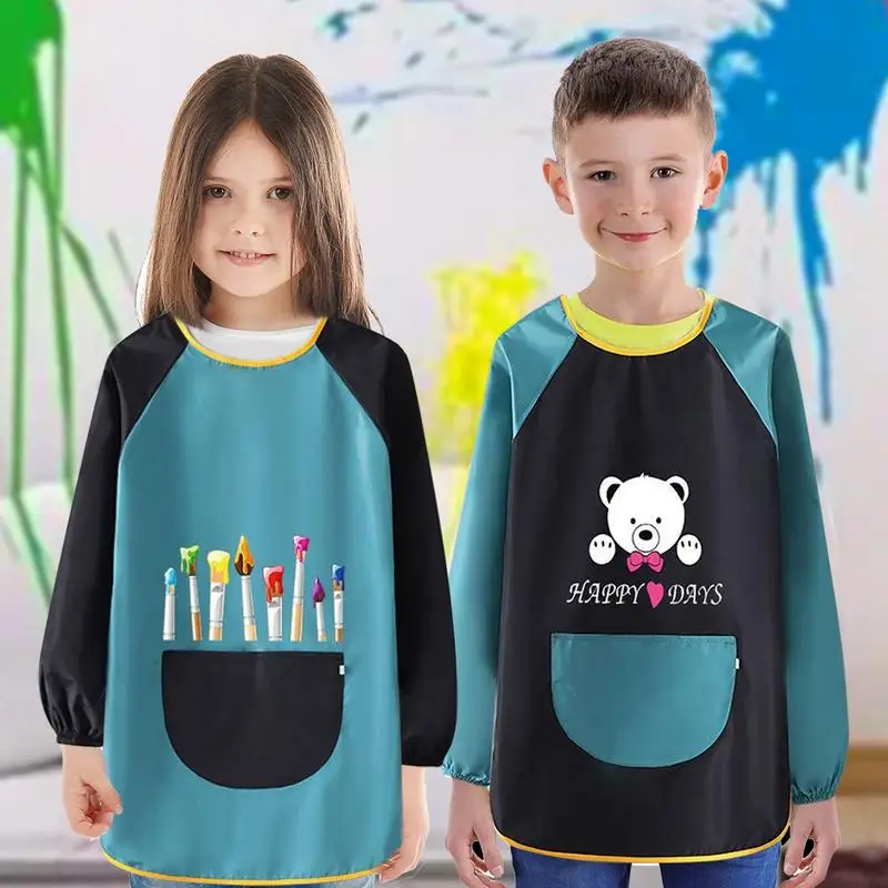 New Arrivals Long Sleeved Gown Cartoon Print Children\'s Bib Waterproof Kids Boys Girls Art Craft Painting Drawing Apron