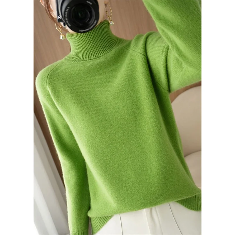 Maglioni da donna a maniche lunghe maglioni autunno inverno maglioni dolcevita larghi coreani da donna eleganti top in maglione lavorato a maglia in cashmere