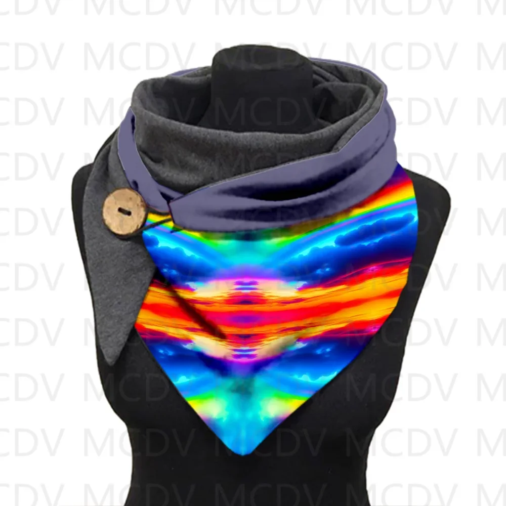 Rainbow Tie Dye Scarf 3D Printed Warm Fleece Casual Scarf And Shawl for Women Warm and comfortable Scarf