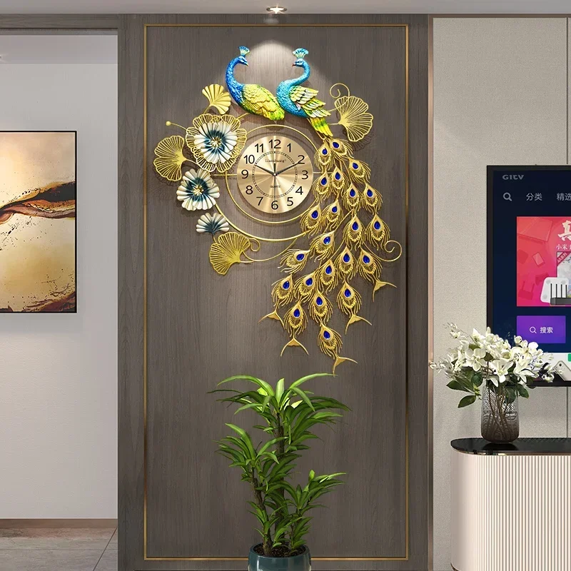 Wall clock, living room, household clock, personal creativity, new Chinese light luxury, atmosphere, silent peacock watch, wall
