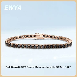 EWYA GRA Certified 3/4/5mm Full Black Moissanite Tennis Bracelet for Women Men 925 Silver Plated 18K Rose Gold Link Bracelets