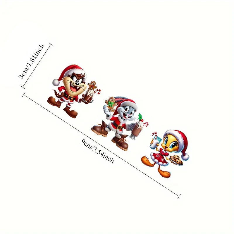 자동차 및 오토바이용 1개의 '축제 만화 삼중조' 스티커, 차량 내부 스타일링을 위한 크리스마스 산타 모자 그래픽 데칼