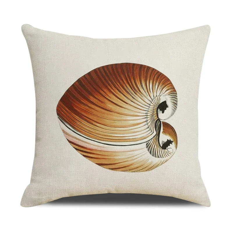Shell Conch Marine Life Printed Linen Cushion Cover 45x45cm Pillow Covers Summer Home Seat Sofa Car Decorative Throw Pillowcase