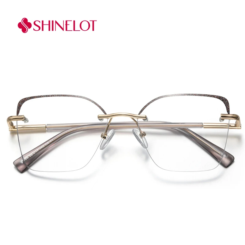 91745 إطار نظارات نسائي رائع بدون إطار على شكل عين القطة وحجب الضوء الأزرق لحماية العين نظارات نسائية على طراز الشباب