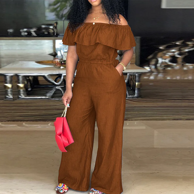 Plus Size Jean Jumpsuit Female Off Shoulder Denim Cloth Women One Piece Outfit Casual Wide Leg Pant 2023 Autumn Elegant Jumpsuit