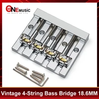 Puente de bajo Vintage de 4 cuerdas, parte inferior de cuerda de 82x68,3 MM con espaciado de cuerdas de sillín de latón, puente fijo de bajo de 18,6 MM cromado