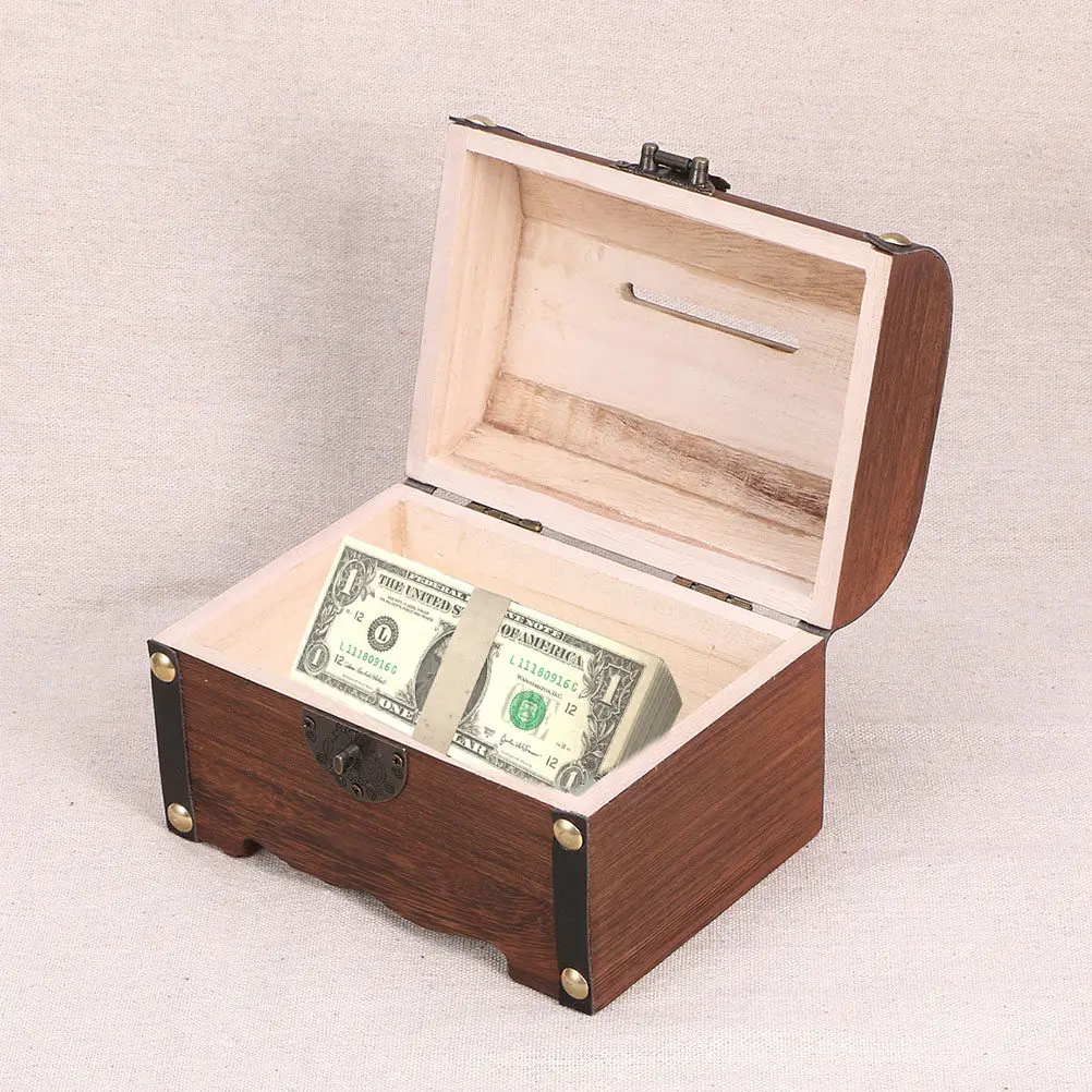 2-個ヴィンテージ木製貯金箱小さな宝箱ボックスコイン収納オーガナイザーマネージャーデスク用ホームデコレーション小物入れ容器