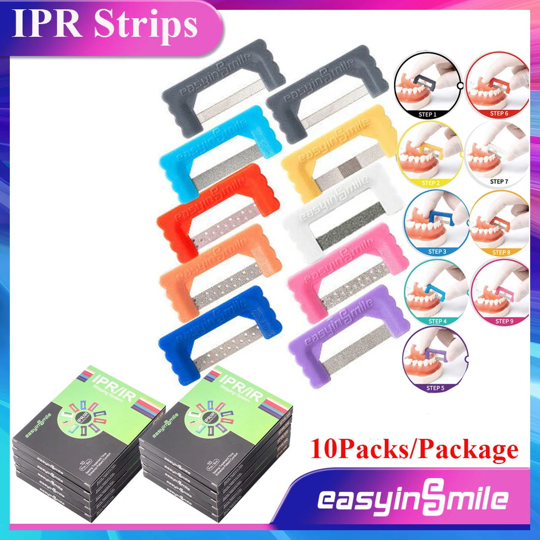 EASYINSMILE 10Pks Dental Orthodontic IPR Quick Polishing Strips Serrated Saws Interproximal Enamel Reduction Tools