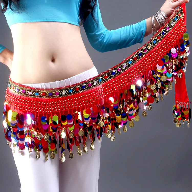 

Indian Belly Dance Practice Colorful Copper Ribbed Waist Chain With Extended And Widened Waistband