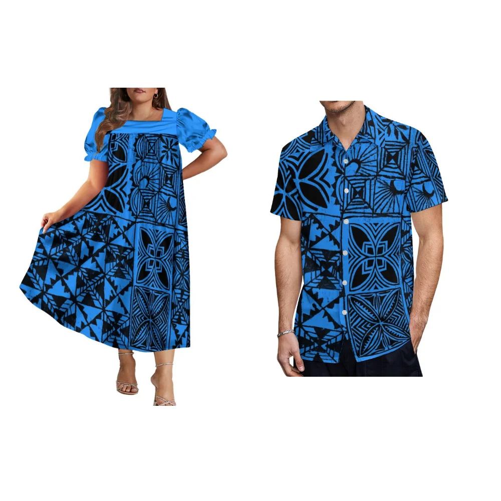 Polynesian Banquet Couples Dress Large Skirt Hemline Mumu Long Skirt Pocket Shirt Samoa Island Custom Men'S And Women'S Clothing