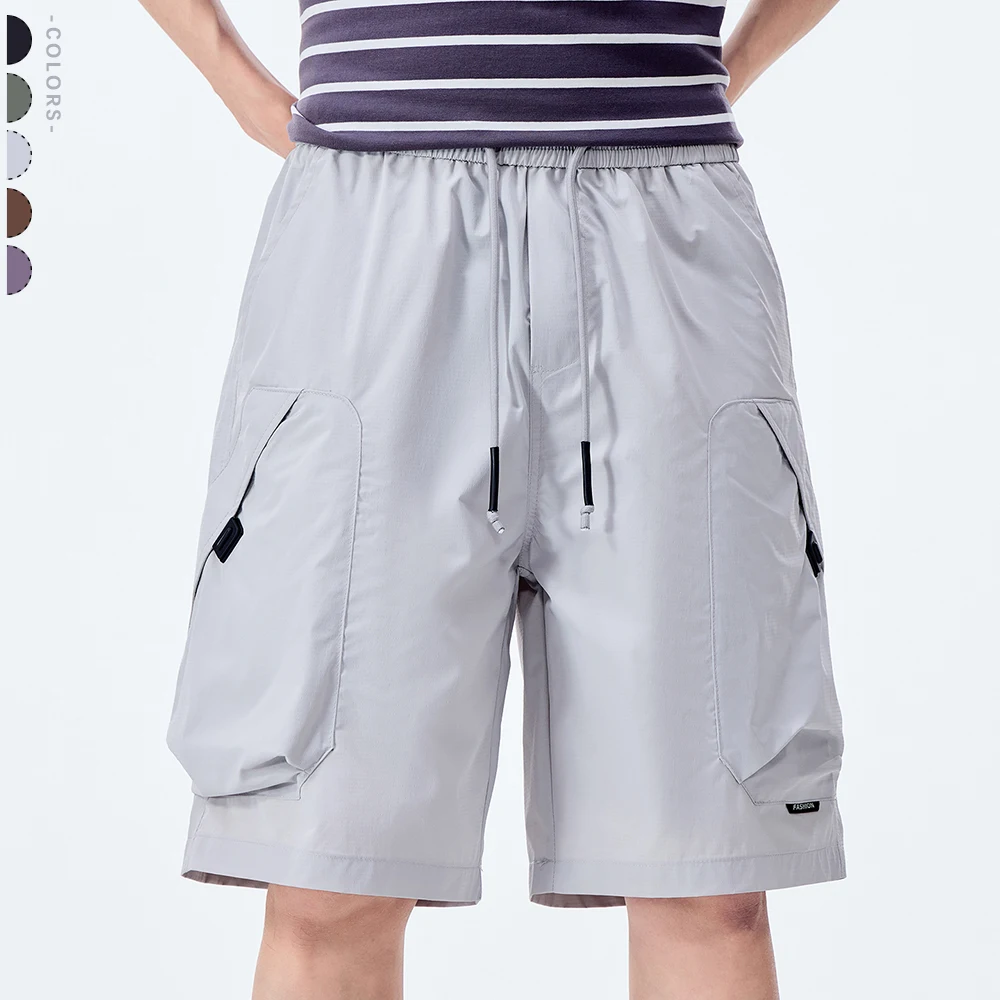 

Летние свободные шорты из ледяного шелка для мужчин: тонкие, прохладные, с большими карманами, карго-шорты до колен, модные корейские уличные бермуды, повседневные шорты