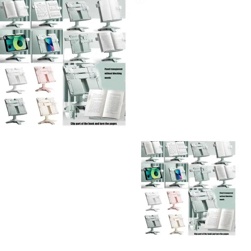  Folding Book Stand for Reading, Angles Height Adjustable Textbook Book Holder with Page Clip for Textbooks Music Scores