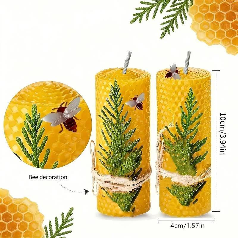 4pcs 100% Beeswax Candles Gift Box Set of 4 Natural Hand Rolled Pillar Candles for Gift and Home Decor,with Honeycomb Texture for Gift and Candle Decor