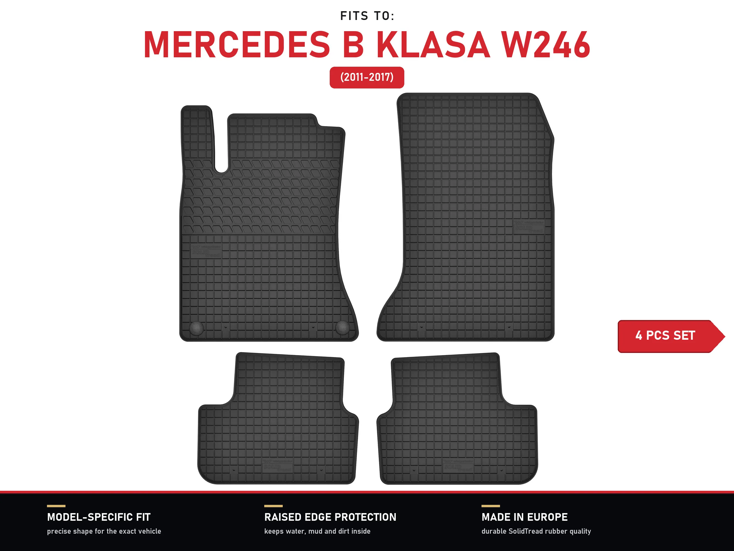 Rubberen matten voor: Mercedes B Klasse W246 2011-2017 4 stuks