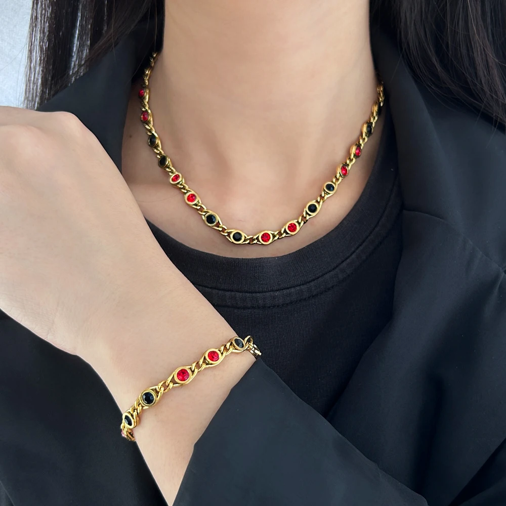 USENSET Bohemian Colorful Fisheye Design Copper Jewelry Set Women's Lucky Zircon Eyes Clavicle Chain Girl's Choker Gifts