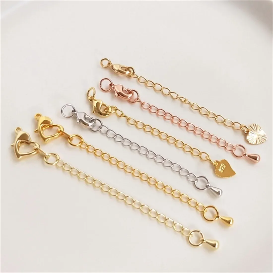 Tail Chain Extension Chain 18K Real Gold, White Gold, Rose Gold Bracelet Necklace, DIY Jewelry Accessories, Jewelry Materials