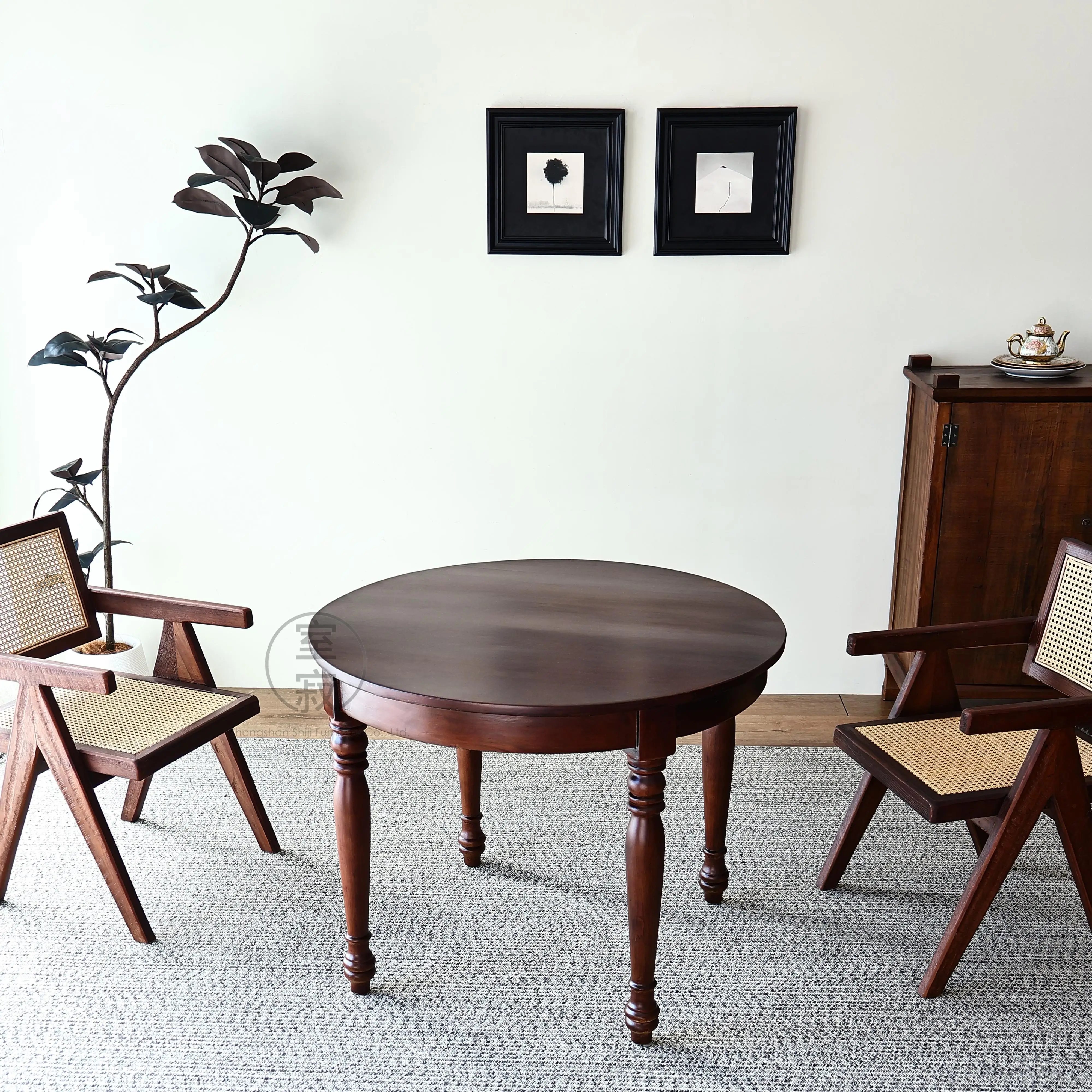 @3 # Indonesian Old Teak Solid Wood Mid Century Retro Dining Table Handmade For Restaurant Cafe Studio Use