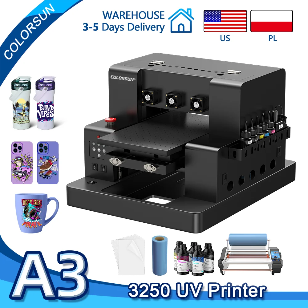 Colorsun A3 UV Printers L805 Impresora A3 UV Flatbed Printing Machine LED A3 UV DTF Printer For TPU Metal PVC Bottle Acrylic Box