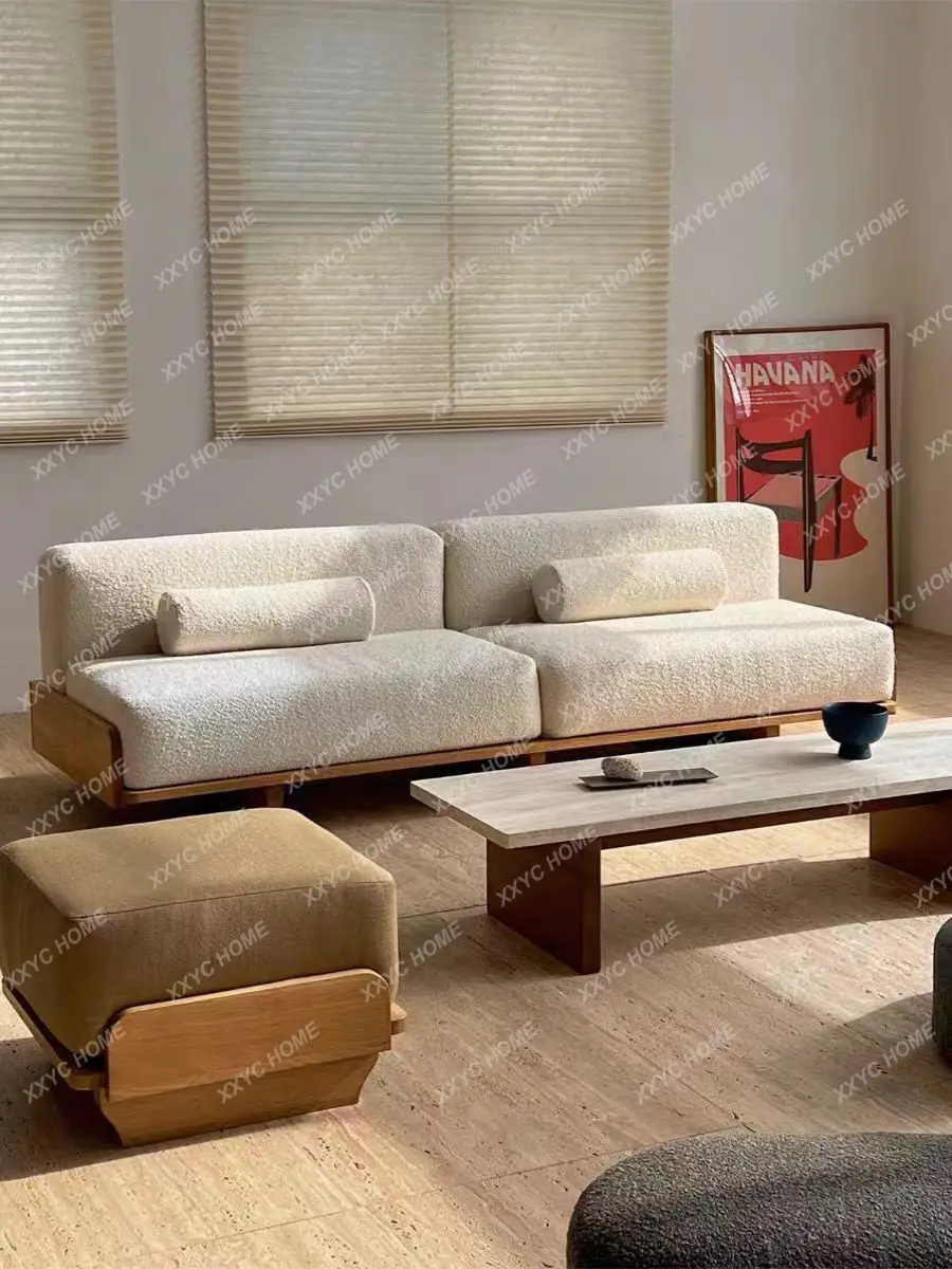 Simple and modern, sleigh sofa solid wood fabric sofa stool