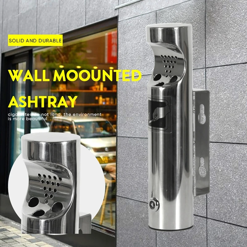 

Lockable Stainless Steel Wall Mounted Ashtray Outdoor Cylinder Cigarette Ash Bin Outside Patio Public Cigarette Ash Tray Ashtray