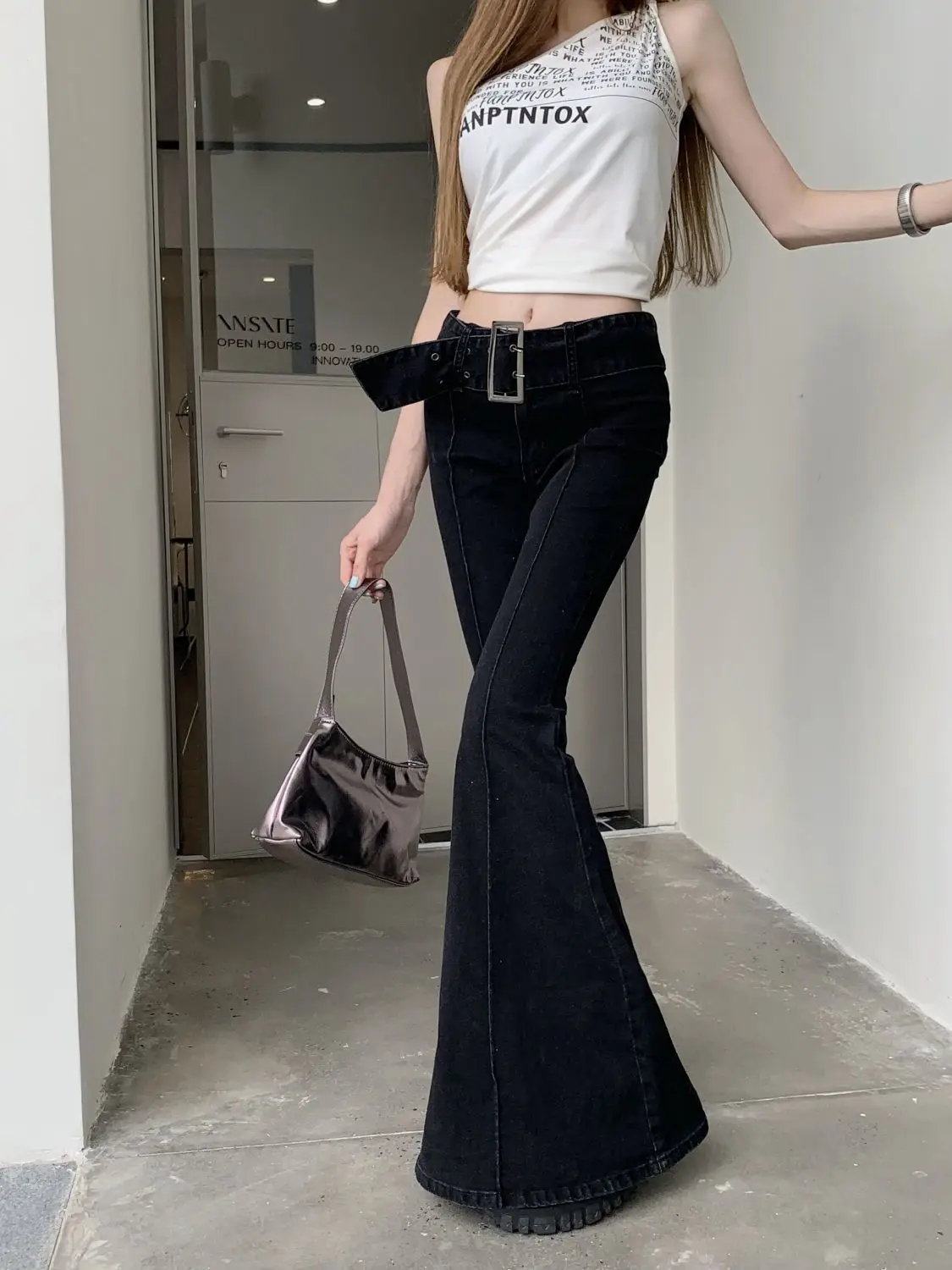 

Y2k Streetwear Harajuku Vintage Black Flare Jeans Women Low Rise Bell Bottoms Denim Pants 2000s Grunge Trousers Pantalones