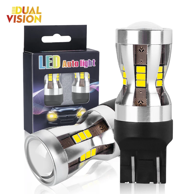 

Dualvision 2pcs 3157 P27W LED Bulbs DRL Reverse Lamp 2800LM White Canbus Amber Yellow T25 3156 Car LED Turn Signal Brake Light