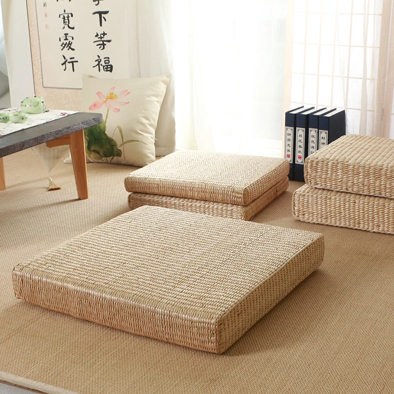 Square Straw Weaving Tatami Cushion Thickened Meditation Floor Mat for Yoga Japanese Handmade Rattan Seat Traditional Home Decor