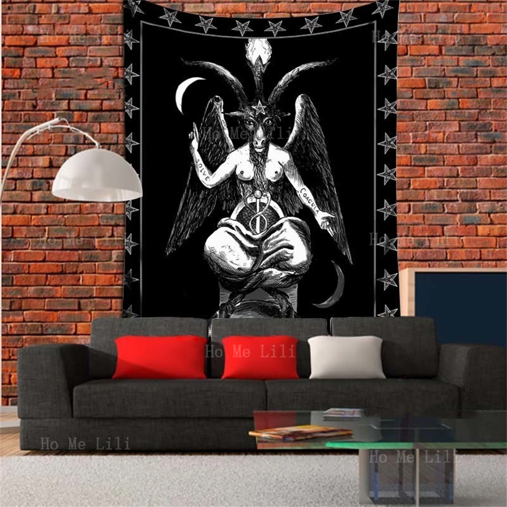 Satan Baphomet Lucifer Horror Dark Pentagram Demon Goat Satanist Tapestry Wall Hanging