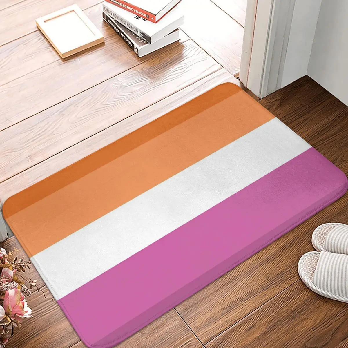 Orange - Magenta Lines Lesbian Pride Flag Butch Femme Pride Flag Anti-slip Doormat Floor Mat Water oil proof Carpet Rug Home Mat