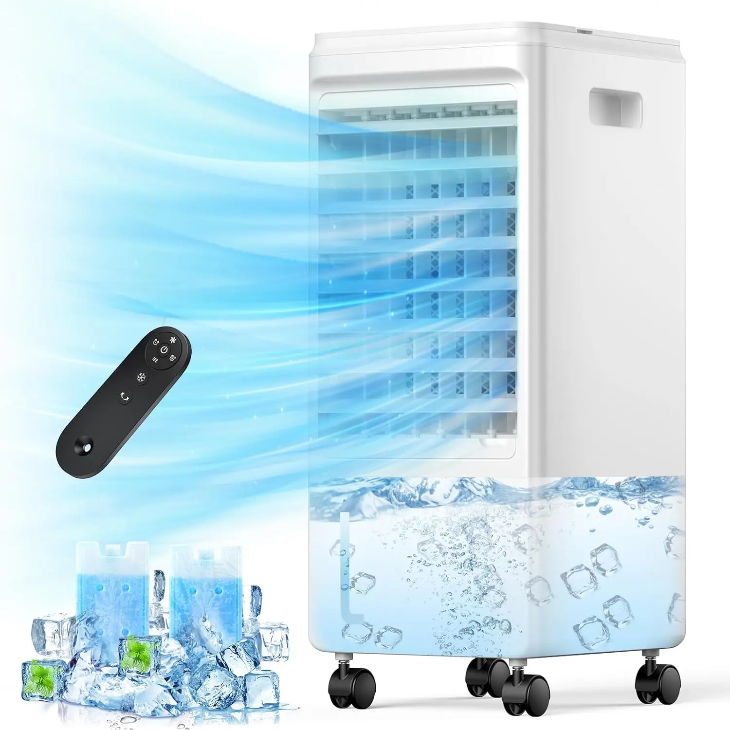 

Air Conditioners, 3-IN-1 Evaporative Air Cooler, Windowssless Swamp Cooler Air Conditioner w/ 2 Ice Pack, 1.85 Gal Tank, 4 Mode