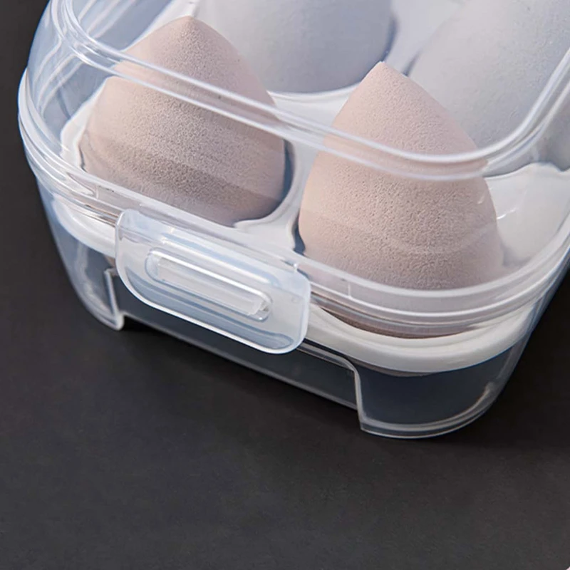 Transparent 4 Grids Travel Beauty Powder Puff Storage Box Makeup Egg Drying for Case Portable Sponge Holder Container