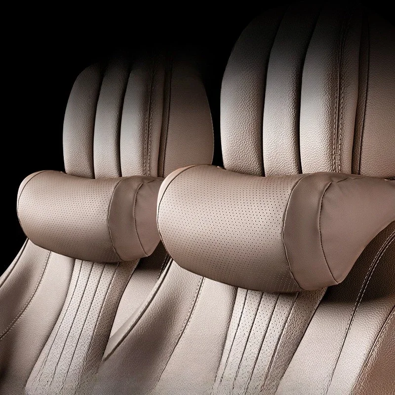 Suitable for Mercedes-Benz BMW Audi Tesla Car Leather Headrest Universal Car Interior Supplies Maybach Seat Protect Neck Pillow