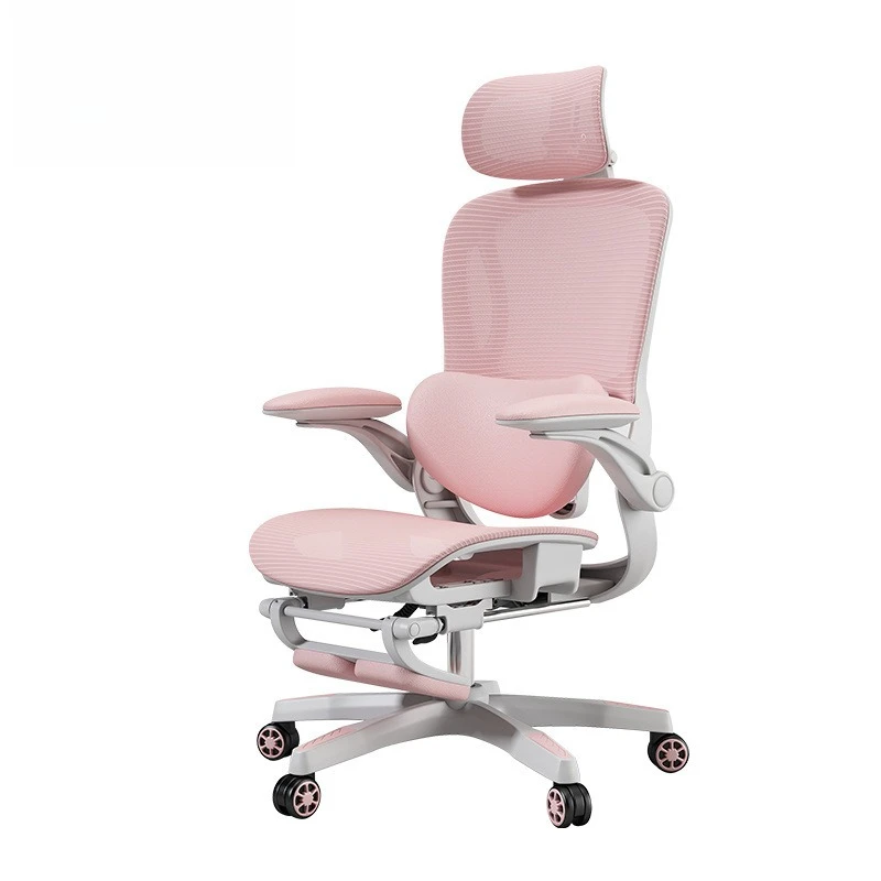 Girls Bedroom Pink Ergonomic Mesh Office Chair Lumbar Support Rocking Function Headrest Desk Writing Chair Gamer Pc Silla Rosa