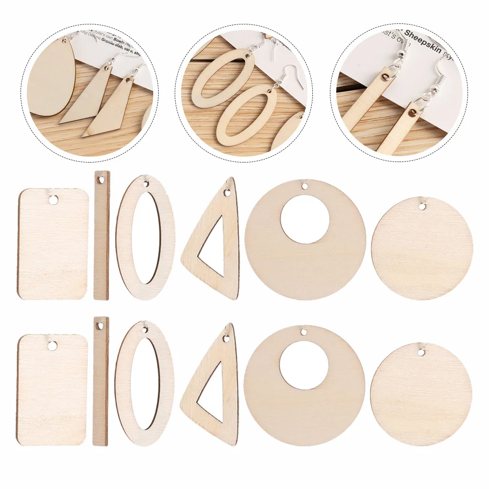 

60Pcs Wood Blanks Charms Creative DIY Pendant Material for Earrings Necklace Jewelry Making Craft Supplies Wood Blanks Charms