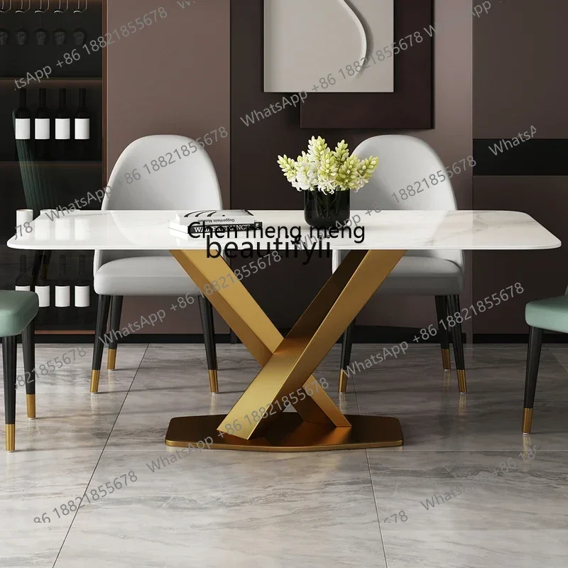 M178 Light luxury rock slab dining table and chair combination household dining small apartment marble rectangular dining table2