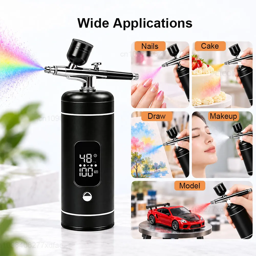 Portable Airbrush Kit With Compressor Cordless Rechargeable Handheld Multi-use Airbrush  Pressure Modes Digital Screen Spray Gun