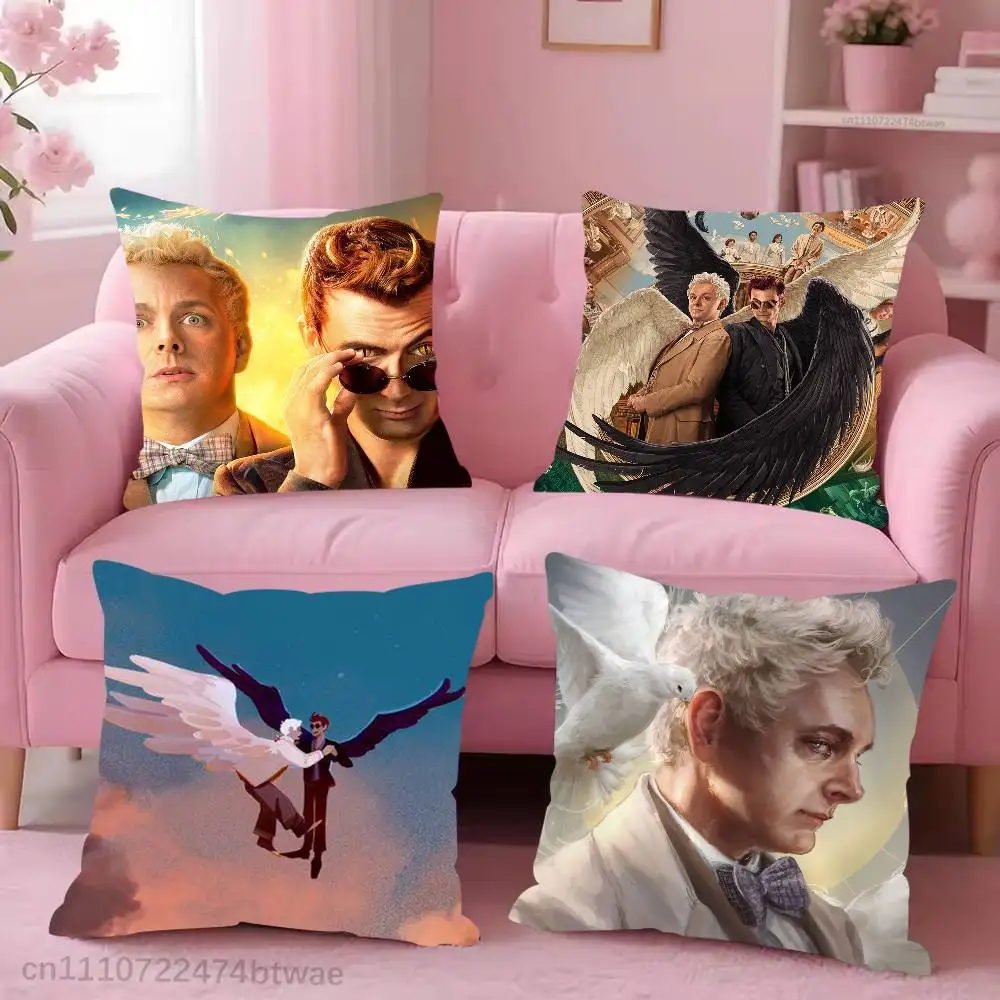 G-Good O-Omens Pillow Case For Sofa Bedroom Living Room Plush Cushion Cover Decorations and Protector