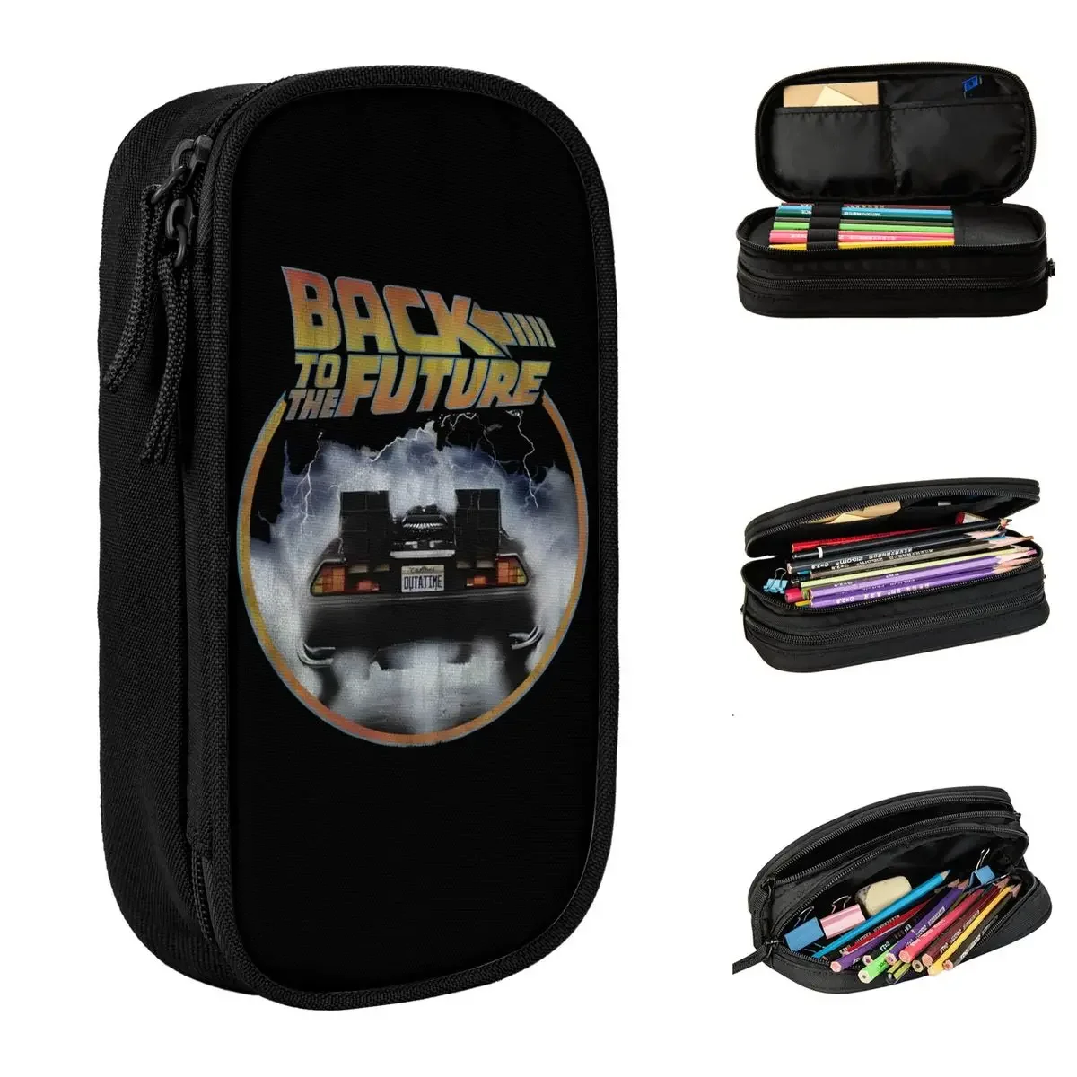 Back To The Future Delorean Car Pen Box Double Layer Large-capacity School Accessories Pencil  Birthday Gift