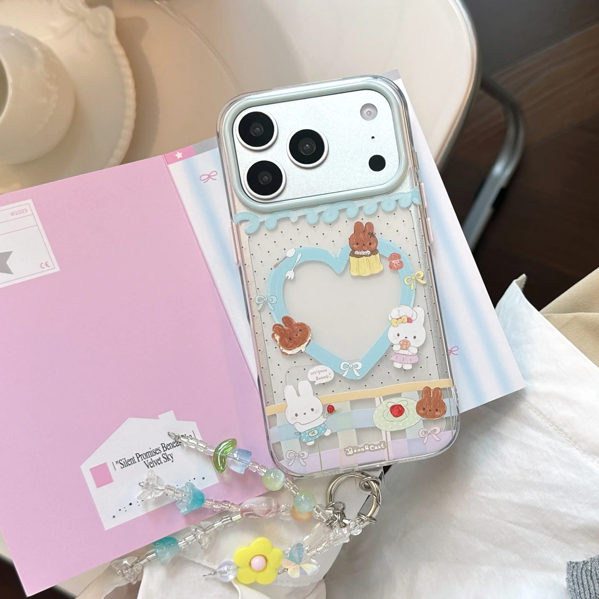 Korean Polka Dots Cartoon Hollow Out Love Heart Clear Phone Case for iPhone 17 16 15 14 Pro Max With Chain Shockproof Soft Cover